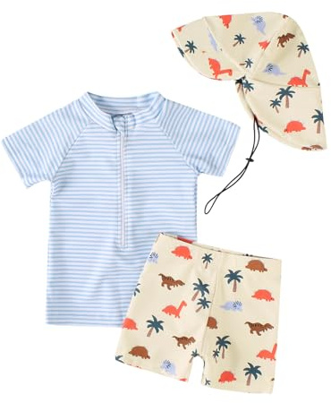 WYTbaby Ropa UV Traje de baño para bebé niño de dos piezas manga corta natación bañador pantalones cortos ropa de protección UV 3 meses - 3 años, beige, 18-24 meses