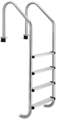 GarveeMore Edelstahl Poolleiter mit 4 Stufen | 50 x 59 x 180 cm - Silber | mit Rutschsicherung | Schwimmbadleiter für Pool und Schwimmbecken | Pool Einstieg, Einbauleiter, Sicherheitsleiter
