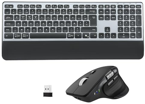 CITLLA Clavier Souris sans Fil Rétroéclairé Rechargeable Ergonomique, Réglable Support et Repose-Poignets,4 Niveaux DPI Hyper-Rapide Défilement Souris silencieuse pour Ordinateur Bureau PC Laptop