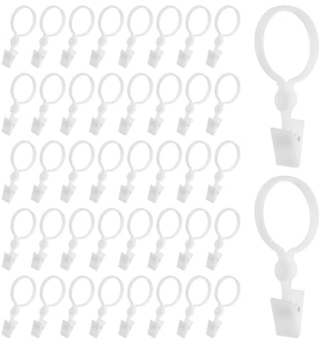 Veemoon Anillas para Cortinas con Clip 100 Unidades, Anillos de Plástico Resistentes para Barras de Cortina Romanas, Accesorios para Decoración del Hogar Ventanas