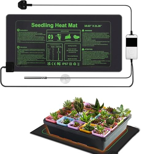 Tappetino termico per piantine con termostato resistente e impermeabile per piante con termostato digitale per l'avvio di semi interni e la germinazione delle piante