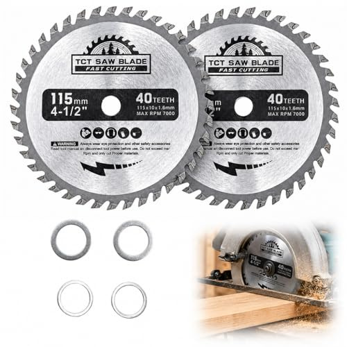 2Pcs 4.5 Circular Saw Blade 115mm 40 Teeth Woodworking Saw Blade 10mm Bore | TCT Wood Cutting Disc 12000RPM High Speed Grinder Discs for Hardwood Plywood PVC Plastic Angle Grinder Mini Circular Saw