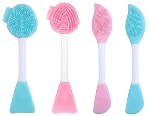 NCEJNY Lot de 4 Brosse Nettoyante Visage en Silicone Double Face - Pinceau Masque Visage et Brosse Exfoliante Visage Manuelle - Applicateur de Masque et Nettoyeur de Pores pour Soin du Visage