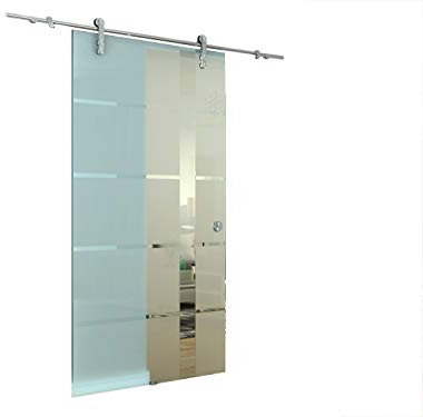Glaszentrum Hagen - Glasschiebetür Schiebetür Tür Glastür Zimmertür mit Griffmuschel Edelstahl Komplettset (900x2050mm, Variation A16)
