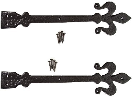 2 Pairs of 400mm Antique Door Hinge Fronts in Vintage Black Fleur De LYS Design