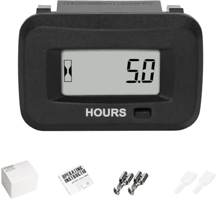 NInE-ROnG Compteur Horaire Numérique AC/DC 5-277V, 2 Compteurs Partiels | Reprise des heures existantes, IP68, affichage 0,1/1 h, tondeuse autoportée, groupe électrogène, compresseur, hors-bord, quad