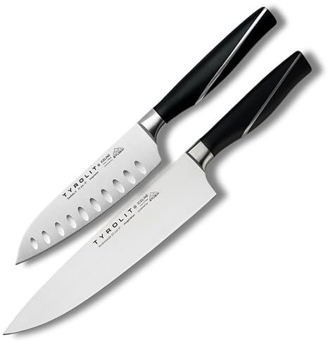 Tyrolit LIFE – Hochwertiges 2er Messerset für Starköche daheim – Scharfes Edelstahl Messer Set bestehend aus Kochmesser und Santoku Knife - rostfrei