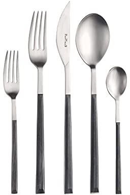 Pintinox Kyoto Satin Set 30 Couverts Acier sans Nickel composé de 6 cucc, 6 plateaux de table, 6 tasses, 6 cucc, 6 cucc, 6 fourches douces Couleur ébène