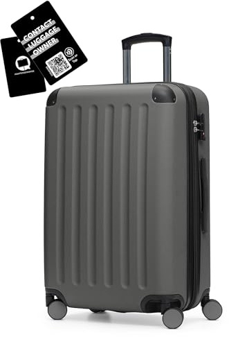 Hauptstadtkoffer Spree - Mittelgroßer Hartschalenkoffer + Digitaler Gepäckanhänger, TSA, 4 Rollen, Koffer, Trolley, Rollkoffer, Reisekoffer, Volumenerweiterung, 65 cm, 74 Liter, Graphit