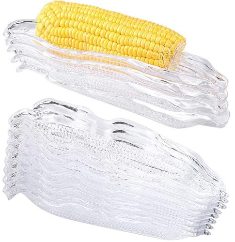 Ruisita 12 Packs Plastic Corn Trays Transparent Service Tray Corn Dish Cob Dinnerware Sets