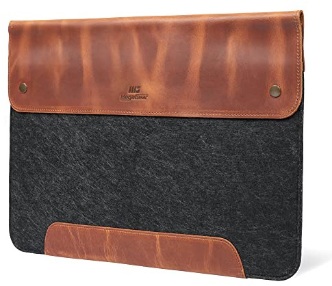 MegaGear MacBook Tasche aus echtem Leder & Fleece, Hülle für MacBook Pro 14 (M5, M4, M3, M2, M1) & MacBook Air 13.6, 13 (M5, M3, M2, M1) - (Kamel) 13-14 Zoll, 2020-2026