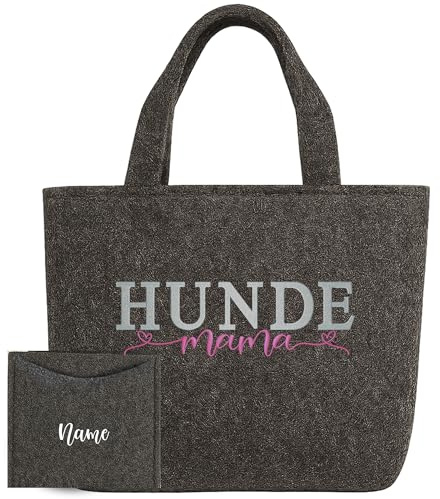 AMBERGER DESIGN by A&M Osterhage amd Filztasche „Hunde Mama“ personalisiert – Bestickte Shopper Tasche aus Filz mit abnehmbarer Innentasche & Namensdruck – Geschenk für Hundeliebhaberinnen
