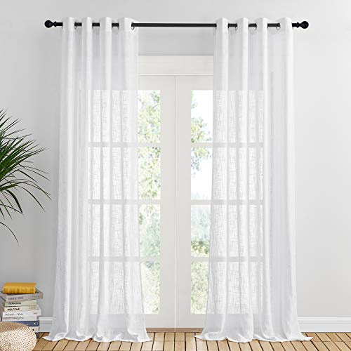 PONY DANCE Vorhänge Weiß Halbtransparent Leinenoptik Gardinen Wohnzimmer | 2er Set, H280 x B140 cm, Luftig, Lichtdurchlässig, Sichtschutz, Boho, mit Ösen, für Schlafzimmer Kinderzimmer Esszimmer