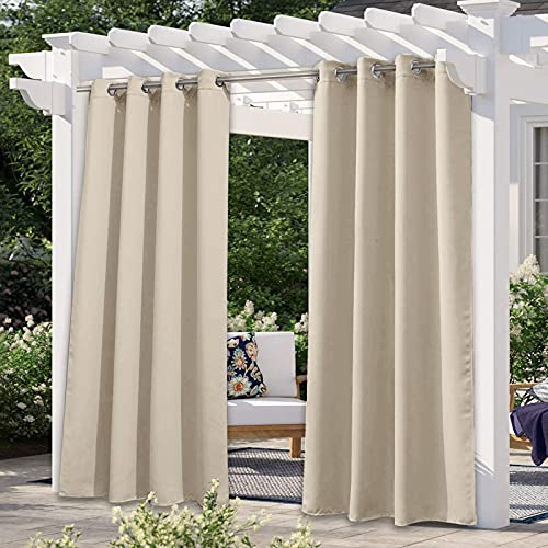 LDIW Rideau Extérieur Imperméable Rideaux Balcon Isolant Thermique Occultant Phonique Rideau Cuisine pour Patio, Terrasse, Véranda, Pergola(2 Panneau),Beige,W107xH213cm