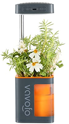Small Grow Light, Vavofo Mini Desk Plant Light with Planter, Height Adjustable,Germination System, Automatic Timer, Full Spectrum for Indoor Plants, Orange