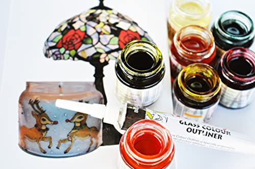 Solvent Glass Paints Transparent Stained with Outliner Leaded Effect set
