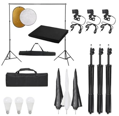 vidaXL Fotostudio-Set mit Beleuchtung, Hintergrund und Reflektor, Studio-Kit, Tageslicht-Lampe, Studio-Beleuchtung-Set, Studio-Licht, Fotografie-Licht