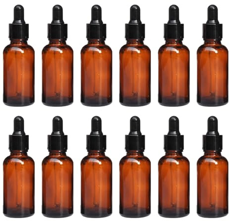QUUPY 12Pcs 20ml Amber Glass Dropper Bottles for Essential Oil | Refillable and Leak Proof, Matching Glass Pipette Heads for Precise Liquid Taking, Store Essence And Cosmetic Liquids