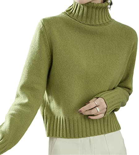 Kelsiop Maglione in 100% Lana Cashmere da Donna, con Collo Alto, Pullover Moda, Maglietta Termica a Maglia, Verde militare, M
