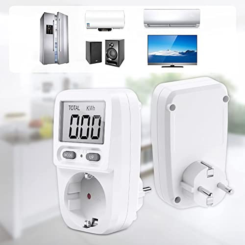 Wattmètre Prise Compteur d'Énergie, Compteur de Consommation d'énergie avec Surveillance et l'écran LCD, Prise Mesure Consommation, Prise Moniteur d'utilisation d'électricité (1 Pcs)