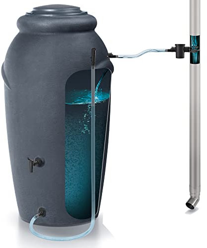 Prosperplast Barril de Agua de Lluvia 210l Aquacan Baby de plastico en Color Antracita 59.6 x 56 x 118.3 cm + Set de Accesorios