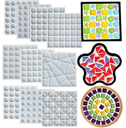 Set di 10 stampi in resina di silicone a forma di mosaico di varie forme, stampi per colata in silicone epossidico, mini pietre per collage, mosaico per tazze, sottobicchieri, vasi, cornici per foto,