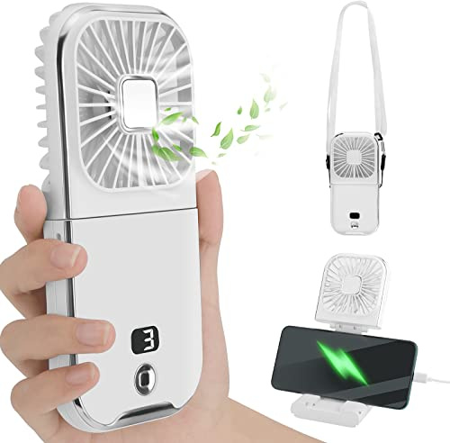 Handventilator Batteriebetrieben, Mini Ventilator mit 3000mAH Wiederaufladbarer Akku, Tragbarer Hand Ventilatoren USB, USB Ventilator,Klein Taschenventilator mit 4 Geschwindigkeiten für Reisen Zuhause