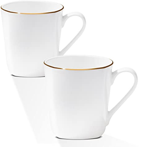 Gang Rinpoche Weiße Tassen aus feinem Porzellan, 284 ml, Kaffeetassen aus Keramik, über 45 % Knochenanteil, luxuriös, leicht, dünn, für Cappuccino, Espresso, Latte, Mokka, Tee, mikrowellengeeignet, 2