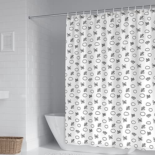 Aotiwe Duschvorhang Badewanne U Form, Badewanne Vorhang Grau Flugzeuge und Wolken Muster Polyester 120X180cm