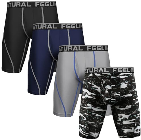 Natural Feelings 9in Lot de 3/4 Boxer Homme Long Calecons Homme S-XXL | Sport Anti Transpirant Elastique Sous-vêtements Homme Boxer Anti-friction Caleçon Homme Longue Anti Transpiration polyester