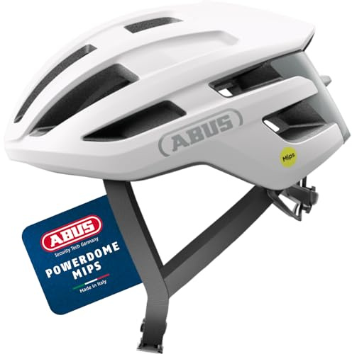 ABUS Rennradhelm PowerDome MIPS - Leichter Fahrradhelm mit cleverem Belüftungssystem und Aufprallschutz - Made in Italy - für Damen und Herren - Polar Weiß, Größe L