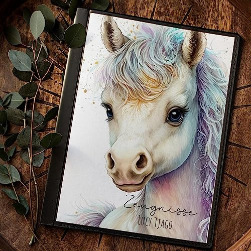 Zeugnismappe 10er 20er Hülle Deckblatt A4 Einhorn personalisierbar Schulanfang Schulanfänger Einschulung Wunschname Name zm51 - ausgewählte Größe: *Zeugnismappe 10 Folien*