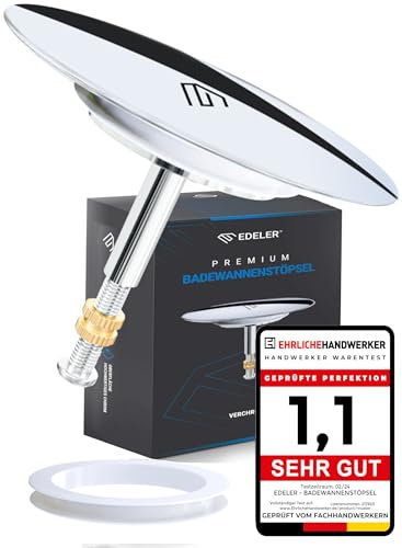 EDELER® 2 tapones de bañera de ajuste universal – Tapón de bañera Ø 72 mm – inoxidable ajustable – para cada bañera – estanco + junta alternativa gratuita