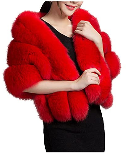 Damen Kunstpelz Schal Stola und Wraps Braut Pelz Wedding WarmSchals Shawls Brautzusatz Hochzeit Braut Abend Brautschal Brautstola Brautjacke Cape für Frauen Brautjungfern Tücher (Red, One Size)