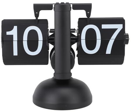 Europäische Retro-Digital-Klappuhr, Mechanische Digitale Klappuhr, Interne Zahnradbetriebene Uhr, Batteriebetrieben, Klapptischuhr für das Heimbüro, 24 Stunden (Alles schwarz)
