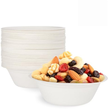 Zomanon Cuencos desechables de bagazo blanco, biodegradables, cuencos profundos, cuencos de sopa, 50 unidades, 350 ml
