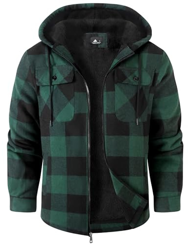SwissWell Hemdjacke Herren Verdicken Karierts mit Reißverschluss Flanelljacke Plüschfutter Freizeit Gefüttert Kapuzenpullover Männer Winter Hemd Fleece Hoodie Winterjacke mit Taschen