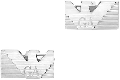 Emporio Armani Boutons de manchette en acier inoxydable pour hommes, Argent foncé