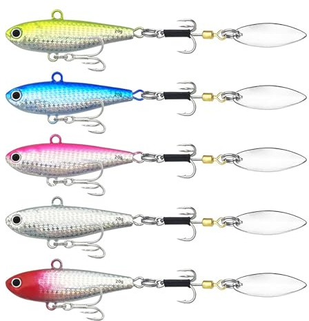 TUXIBIN Kunstköder, 5 Stück Angelköder, Spinnköder, Künstlicher Köder, Spinnerbait, Jig Spinner Set, Angelhaken für Barsch, Forelle, Hecht, Zander, Wels, Döbel 5-11/20g