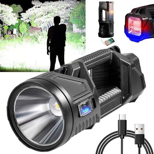 FETNHU New German 1000000 lumens Waterproof Spot Lights Handheld Large searchlight, Spot Light Outdoor Handheld, Rechargeable Solar Tactical Flashlight (M)