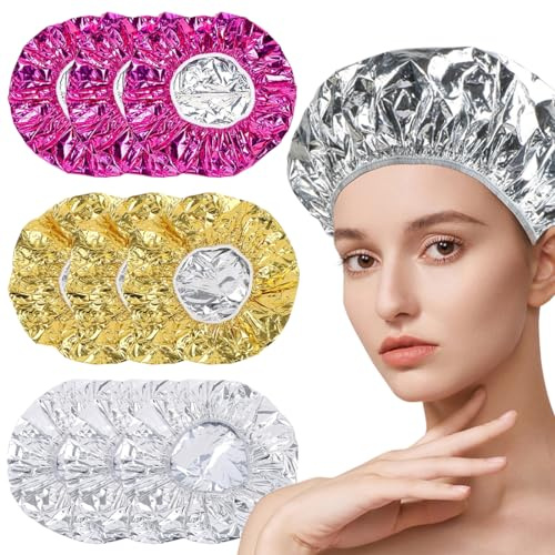 9 Stück Haarkappe, Aluminiumfolie Duschhaube, Duschhauben Wiederverwendbar, Wärmekappe für Haare, Haarkappendusche, Hot Head Cap Tiefenpflege