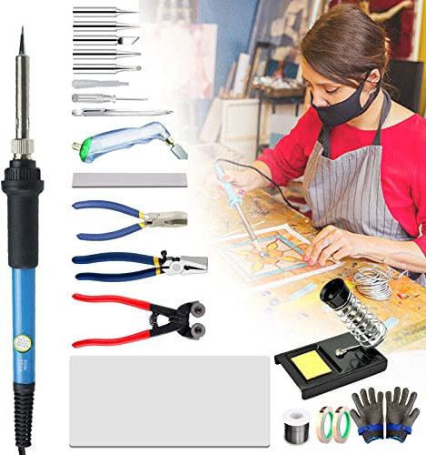 Glasmalerei-Set, DIY-Glasmalerei-Werkzeug, Lötwerkzeugtasche, Kupferfolienwerkzeuge, Glasschneider-Werkzeugset, Glasbrechzangen-Set, für Glasarbeiter/Glashandwerker/Mosaik-Anfänger
