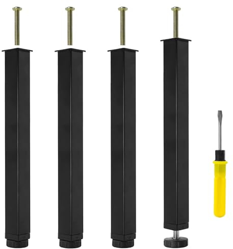 Dreamark - Juego de 4 patas para somier de láminas de metal, patas de cama de tornillo, altura ajustable de 0 a 20 mm, pie para somier de enlace, pie de soporte de cama, patas de muebles sin taladrar