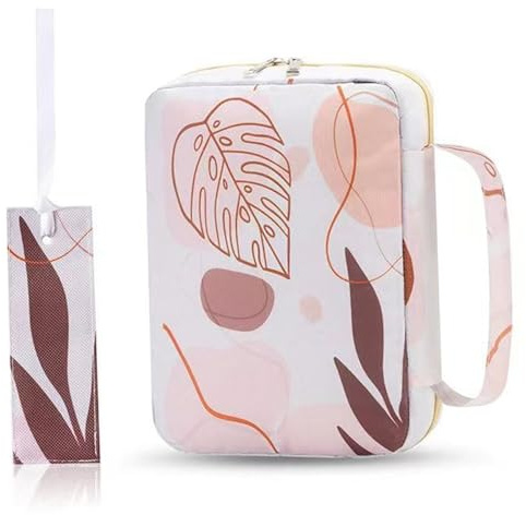Bible couvercle pour femmes, couverture biblique, sac biblique à double fermeture à glissière élégante motif de feuilles filles Bible avec poignée et cassette de porte de la bibliothèque portable à