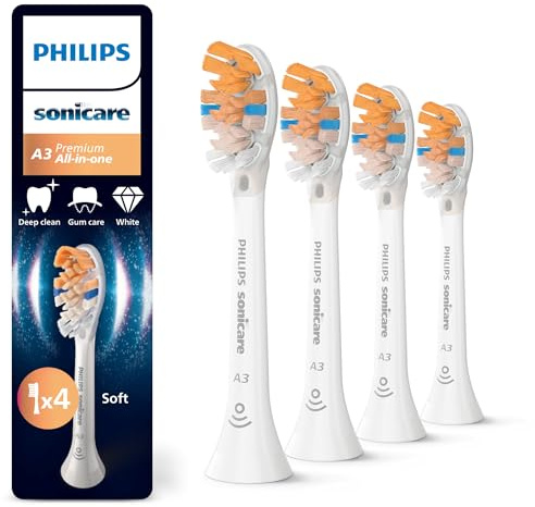 Philips Sonicare A3 Premium tout-en-un - têtes de brosse à dents de rechange d'origine, blanc, lot de 4, HX9094/87