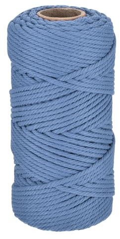 Rebower 5/32 Inch 328 Feet Macrame Cord, Cotton Cord Rope String 4 Strands Twisted Braided Thick Macrame Cord [for Crafts Wall Plant Hangers] - Mist Blue