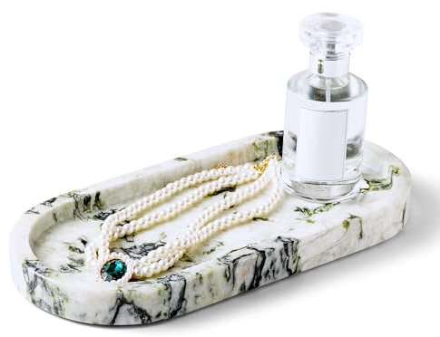 WORHE Marmor-Kosmetiktablett,Marmor-Liebhaber,luxuriöser ovaler Stein Schmuck,Calacatta-Violam-Tablett, natürliches Badezimmertablett für Aufbewahrungs-Organizer, dekorativ für Home Decor WH059