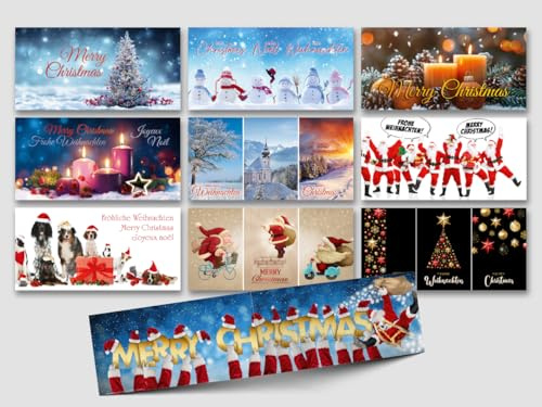 Edition Colibri Weihnachtskarten-Set 10 Panorama – DIN Lang mit Umschlag, 5 lustige und 5 nostalgische Motive