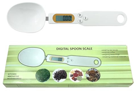 LEIBOCHAO Cuchara Báscula Digital 0.5g Hasta 500g, Báscula de Cuchara Medidora de Alimentos Digital, 4 Unidades de Pesaje (g, oz, gn, ct), para Medir Porciones de Líquido/Té, Harina, Especias