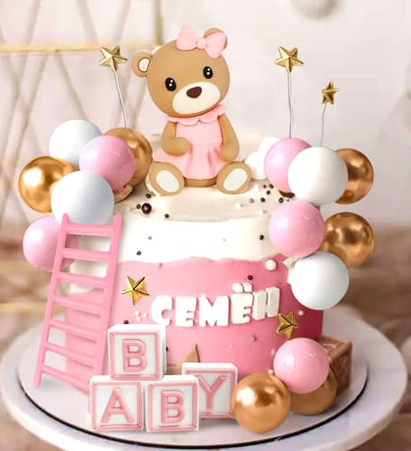JeVenis Pink Bear Cake Decorations Bear Baby Shower Cake Toppers Bears Cake Topper Baby Shower Birthday Cake Decoration